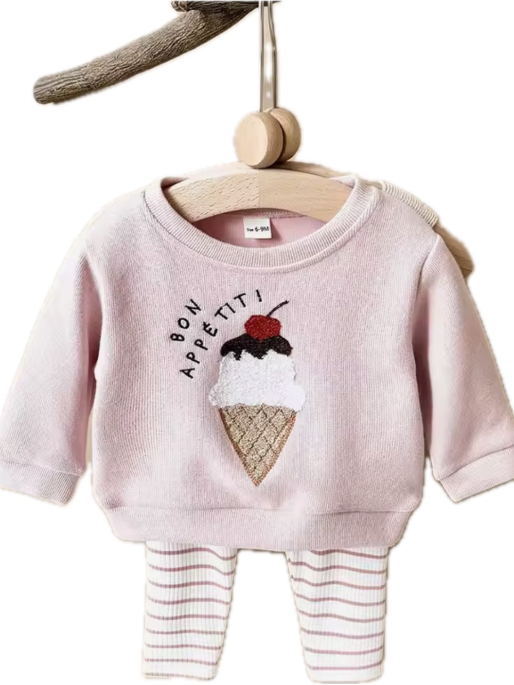 New toddler girl’s Pink 'Bon Appetit' Ice Cream Sweatshirt Set 12-18 months